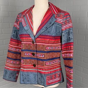 Coldwater Creek Blue Orange  Woven Southwest Aztec Blazer Jacket Women’s 12P